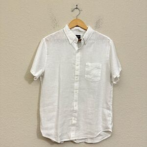 J. CREW FACTORY Short-Sleeve Linen-Blend Shirt in White Preppy Classic NWT